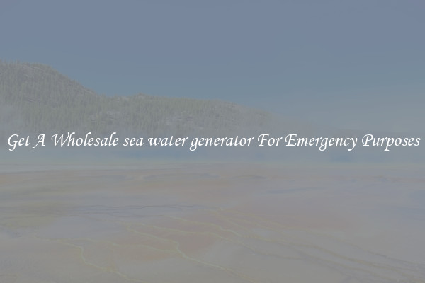 Get A Wholesale sea water generator For Emergency Purposes